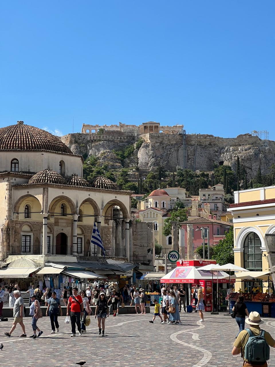 monastiraki square with the acropolis behind